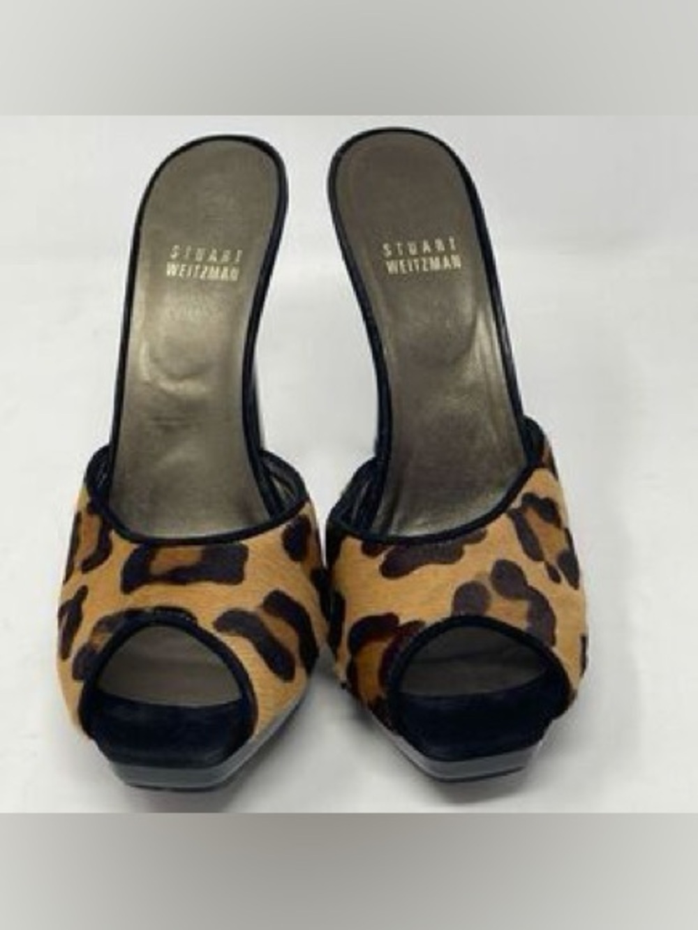 Vintage Stuart Weitzman Leopard Print Haircalf Peep-Toe Mule Heels